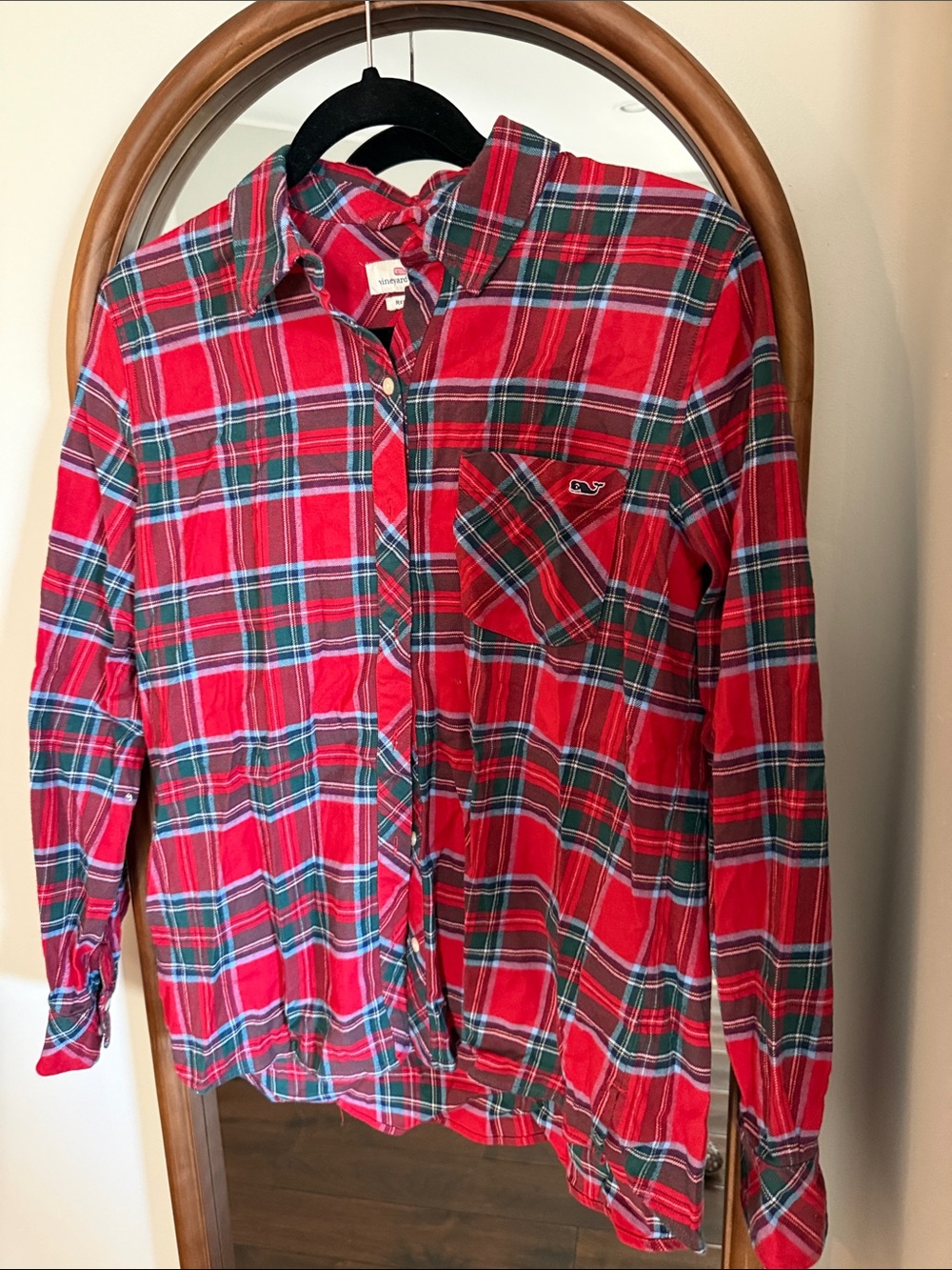 Women’s Vineyard Vines Red Green Plaid Flannel Button-Down Shirt